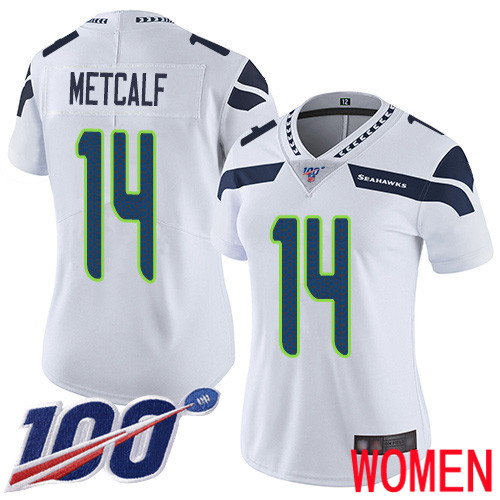 Seattle Seahawks Limited White Women D.K. Metcalf Road Jersey NFL Football #14 100th Season Vapor Untouchable